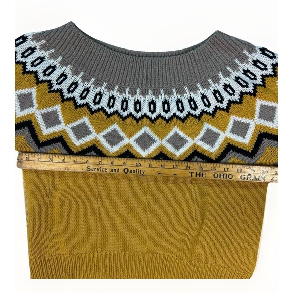 Express Fair Isle Sweater Women’s Size M With plush Linf Sleeves Yellow Gray - Picture 3 of 9
